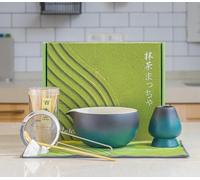 7Pcs Matcha Tea Set with Ceramic Bowl, Ceramic Cup,Bamboo Whisk,Tea Spoon, Holder,Stainless Steel Sifter,Tea Towel-Complete Matcha Making Kit for Traditional Japanese Tea Ceremony