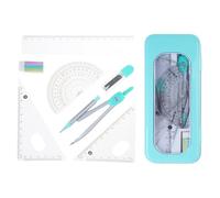 7Pcs Math Geometry Set School Mathematics with Metal Tool Square Eraser Protractor Case Compass and Ruler Set