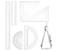 7PCS Maths Set for Secondary School Geometry Math Sets Plastic Clear Ruler with Box Protractor and Compass Set Measuring Tools Stationery Sets for Students Teachers Office School Supplies