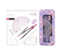 7PCS Maths Set, Geometry Sets for Secondary School, Protractor and Compass Set for Student, Ruler Set for Drafting and Drawing, for School Student Teacher Architects Engineers (Pink)