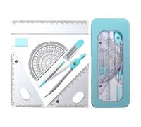 7PCS Maths Set, Geometry Sets for Secondary School, Protractor and Compass Set for Student, Ruler Set for Drafting and Drawing, for School Student Teacher Architects Engineers (Blue D)