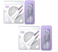 7pcs Maths Sets for Secondary School, Math Set, Ruler Set for School, Ruler and Protractor Set, Protractor Set for Secondary School, for School Student Teacher (purple*2)