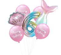 7PCs Mermaid Foil Balloons Set Mermaid Sea Theme Birthday Party Decoration 32 Inch Number Foil Balloon Shell Helium Balloon (Pink-6)