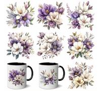 7pcs Merry Christmas Purple Flower Leaf UV DTF Cup Wraps Transfer Waterproof Sticker for Glass Cups Furniture Craft DIY Crafts，Rub on Transfer Stickers for DIY Water Bottle Laptop Decal Wood Car