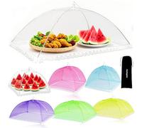 7PCS Mesh Food Covers, Pop Up Food Umbrella Tent Covers, Fruit Cake Net Domes 100×60cm & 43×43cm for Outdoors, Screen Tents, Parties Picnics, BBQs, Dishes Reusable and Collapsible (Rainbow (1+6))