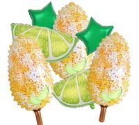7PCS Mexican Corn Balloons, Cinco de Mayo Decorations with Corn, Lime & Green Star Foil Balloons, Taco Fiesta Party Decor for Mexican Restaurant & Fiesta Celebration