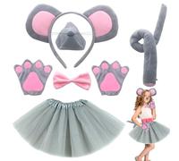7pcs Mouse Costume Set,Rat Costume with rat ears Headband,Nose Tail and Bow Tie,Tutu Skirt,Mouse Gloves,Mouse Outfit Animal Fancy Dress Party Supplies