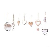 7PCS Natural Wooden Heart Pendants for Wedding For Home Decor with Linen Cord for Hanging on Wall Door Tree Mantel Display