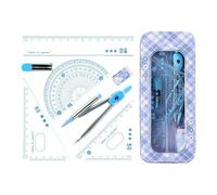 7PCS Oxford Mathematics Set, Geometry Tools for Secondary School Students & Teachers, Protractor Compass Ruler Set for Drafting Drawing, Ideal for Architects Engineers Art Projects (Blue)