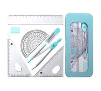 7PCS Oxford Mathematics Set, Geometry Tools for Secondary School Students & Teachers, Protractor Compass Ruler Set for Drafting Drawing, Ideal for Architects Engineers Art Projects (Light blue)