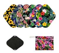 7pcs Pack Cloth Pads Including 1pc Mini Wet Bag +6pcs Bamboo Charcoal Cloth Reusable Menstrual Pads/Reusable Sanitary Pads/Mama Panty Liners (All Randomly Prints)