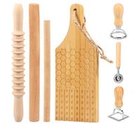 7Pcs Pasta Making Tools Set Pasta Maker Set Includes Spiral Rolling Pin Wooden Rolling Stick Gnocchi Board Ravioli Stamp Practical DIY Pastas Making Kit for Home Kitchen Cooking