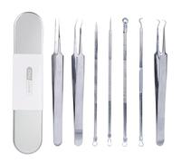 7pcs Pimple Popper Tool Kit, Blackhead Remover Stainless Steel Comedone Pore Extractor Ingrown Hair Precision Tweezers for Face Nose Cleaning Extraction Acne Facial Tools for Estheticians Supplies