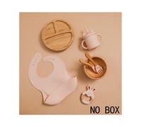 (7pcs Pink set-01) Wooden Dinner Plate Feeding Supplies Bamboo Baby Tableware Silicone Suction Plate Bowl BPA Free Baby Stuff Newborn Accessories