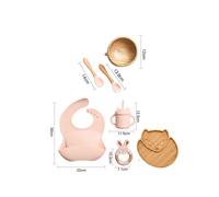 (7pcs Pink set-02) Wooden Dinner Plate Feeding Supplies Bamboo Baby Tableware Silicone Suction Plate Bowl BPA Free Baby Stuff Newborn Accessories