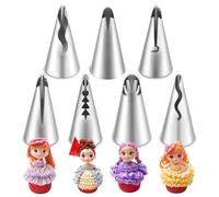 7PCS Pleated Skirt Piping Tips Set, Stainless Steel Piping Nozzles, Cake Decorating Tip, Silver Icing Tips, Frosting-Tips for Cakes, Cupcakes, Fondant Decoration, Cookies and Baking