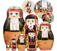 7pcs Polish Nesting Dolls Set - Handmade Russian Dolls in Traditional Polish Folk Krakow Attire with Ornament - Collectible Matryoshka Dolls Polish Heritage Gifts