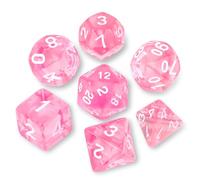 7Pcs Polyhedral DND Dice Set with Black Storage Bag(Pink Transparent)