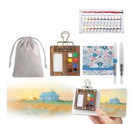 7Pcs Portable Watercolor Palette - 8 Grids Travel Watercolour Paint Set, Portable Travel Painting Set, Lid Foldable Wooden Palette, Sketchbook Brush Watercolour for Painting Lovers, Home Accessories