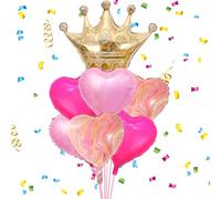 7Pcs Princess Balloons - 28x28.7inch Gold Crown Balloons - Pink Heart Balloon for Princess Party Decorations - Birthday Party Decorations