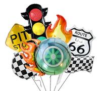 7Pcs Race Car Birthday Party Decor/Flame Tire Balloons, Traffic Light, Route 66, Pit Stop/Speed Passion Racing Birthday Supplies for Boys Adults/Monster Truck/Fast One Two Fast Decor/Talla*dega Nights