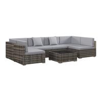 7pcs Rattan Patio Sofa Set Grey PE Rattan Steel 80x80x60.5cm Polyester Cushions.