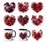 7pcs Red Heart Floral Love Flower Leaf UV DTF Cup Wraps Transfer Waterproof Sticker for Glass Cups Furniture Craft DIY Crafts，Rub on Transfer Stickers for DIY Water Bottle Laptop Decal Wood Car