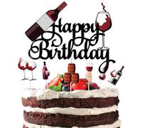7Pcs Red Wine Happy Birthday Cake Topper Sets Black Glitter Beers Wine Glass Cake Decorations Set Celebrating Cheers to 21 30 40 50 60 Years Theme Birthday Party Supplies Set for Men Women