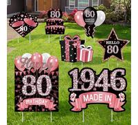 7Pcs Rose Gold 80th Birthday Yard Sign Decorations for Women,Happy 80th Birthday Made in 1944 Lawn Sign Party Supplies,Eighty Year Old Birthday Outdoor Yard Decor with Stakes