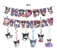 (7pcs) Sanrio Kuromi Party Supplies, Birthday Banner, Hanging Swirls For Kuromi Party Decorations,Kuromi birthday party decorations