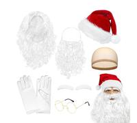 7PCS Santa Claus Costume Accessories, Father Christmas Costume Set With Hat Beard Eyebrows Wig Glasses Gloves, Festive Santa Outfit Adult For Cosplay Party