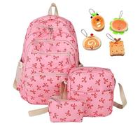 7pcs School Bag,Girls Backpack,Cute Backpack Sets Preppy,Kawaii Bow Rucksack Girls Rucksack For Teenage Secondary Primary Middle School,Preppy Daypack & Shoulder Bag Handbags (Rose)