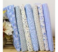 7pcs/Set 25x25cm Cotton Fabric Flower Polka Dot Bundle DIY Patchwork Quilt Cloth,Square Shape,Flower,Striped,Polka Dot Cotton Fabric,Arts,Crafts and Sewing (Blue)