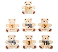 7Pcs/Set Double-Sided Wooden Baby Landmark Cartoon Bear Wood Monthly Photo Props for Capturing Baby Boys Girls Growth