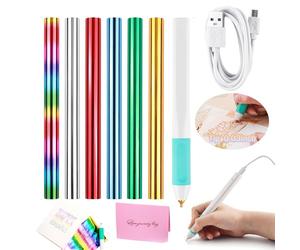 7PCS/Set Hot Heated Foil Pens & Hot Foil Roll Set for Card Making Craft Scrapbooking Drawing Pen with USB Cable DC5V Write, Draw, Trace, and Stencil Your Way to Shiny Foiled Beauty Using The Hot Foil