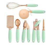 7PCS/Set Kitchen Gadget Set Stainless Steel Utensils Ice Cream Scoop Peeler Garlic Press Cheese Grater Whisk (Green)