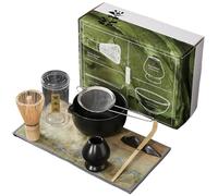 7PCS/Set Matcha Whisk Set Matcha Making Kit Matcha Starter Set Includes Matcha Bowl, Bamboo Whisk, Whisk Holder, Matcha Sifter, Tea Scoop, Scoop Holder and Tea Towel, Japanese Tea Set Black
