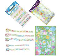 7PCs Set of Easter Ribbons and Stickers Sheets, Spring Ribbon Egg Bows Crafts Wrapping Easter Parties Cake Decoration Supplies