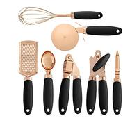 7PCS/Set Stainless Steel Garlic Press Pizza Cutter Kitchen Gadget Set Can Opener Potato Cooking Kitchenware (Black)