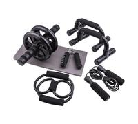 7pcs Set Wheel Exercised Ab Rollers Indoor Sport Abdominal Fitness Abdomen Arms Stomach Push-up Bracket Gym Equipment(Black)