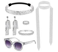 7Pcs Silver 1970s Disco Costume Accessory Set, Abba Fancy Dress for women
