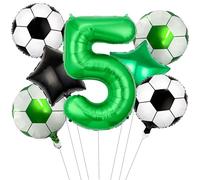 7Pcs Soccer Balloons - 40inch Green Number 5 Balloon - Soccer Ball Balloons for Sports Birthday Party Decorations - Sports Themed Party Decorations