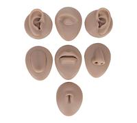 7Pcs Soft Silicone Flexible Model Body Part Displays Set, Body Piercing Practice Model Simulation Ear Eye Nose Mouth Tongue Belly Button Model for Novice Piercer Practice Tool (Dark Skin Tone)