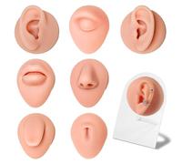 7Pcs Soft Silicone Piercing Body Parts with Display Stand - Realistic Ear, Nose, Lip, Tongue, Eyebrow, Belly Button Model Kit for Tattoo & Piercing Training