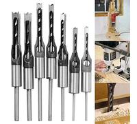 7Pcs Square Hole Drill Bit Sets, Woodworking Square Mortising Chisel Set Wood Square Hole Saw Sets HSS Wood Mortice Chisel Cutter Bit Kits w/Twist Drill DIY Woodworking Hole Opening Drilling Tools