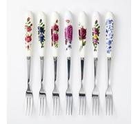7Pcs Stainless Steel Dessert Forks with Ceramic Handles Flower Pattern Small Forks for Cake Fruit Pastry Compact Pickle Fork Fruit Forks for Kitchen Snacks Forks for Cake