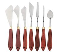 7Pcs Stainless Steel Palette Knife Set, Artists Mixing Scraper Set with Birch Handle, Flexible Painting for Oil and Acrylic Painting, Red Brown