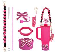 7PCS Stanley Cup Accessories Set for 30oz 40oz Tumbler,Including Silicone Stanley Cup Boot Straw Cover, Straw and Brush, Water Bottle Accessories Handle Strap&Tumbler Charms Decorations(Rose Red)