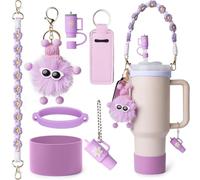 7PCS Stanley Cup Accessories Set Including I Water Bottle Handle Strap,Silicone Cup Boot, Keychain Charms & 3 Pcs Handle Charms,Straw Topper Accessories for 40oz & 30oz Stanley Tumbler (Purple)
