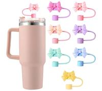 7PCS Stanley Cup Accessories Silicone Straw Caps Reusable Straw Tips Protectors Colourful Bow Dust-Proof Straw Toppers Drinking Straw Tip Covers for Stanley Cups 8mm